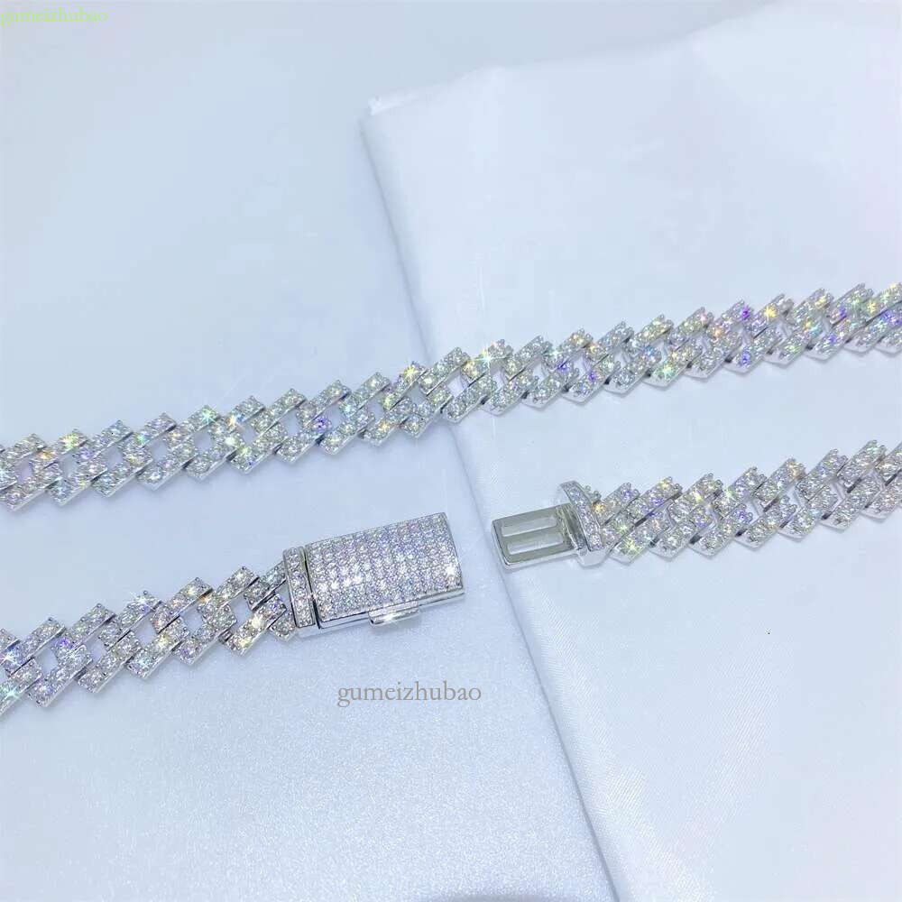 Bussdown Thick 8mm 10mm 13mm Solid Sier Iced Out Vvs Moissanite Chain Cuban k Bracelet