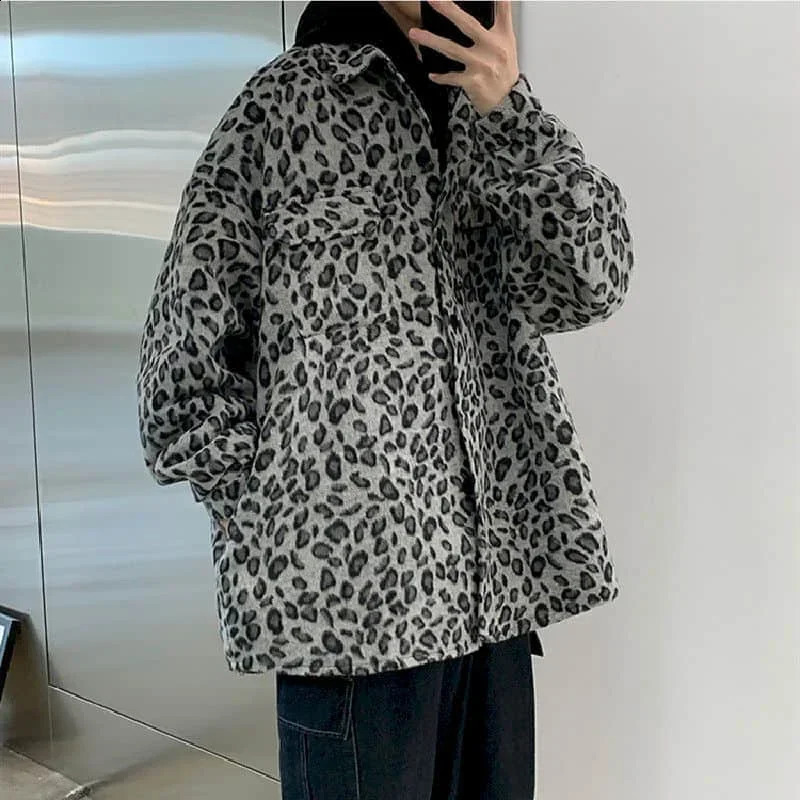 Retro leopard print casual jacket mens autumn spring Korean trend handsome elegant temperament high street coat cool streetwear 250107