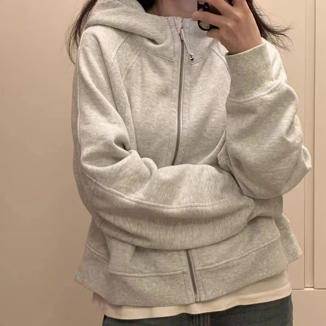 Designer women's 2025S yoga suit scuba fabric full zipper velvet hooded jacket loose casual sports top for women