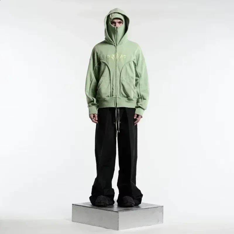 Y2K Zip up Hoodie Harajuku Double Hat resistant ed high quality Heavyweight Sweatshirt Hip hop Men Women Streetwear top 250113