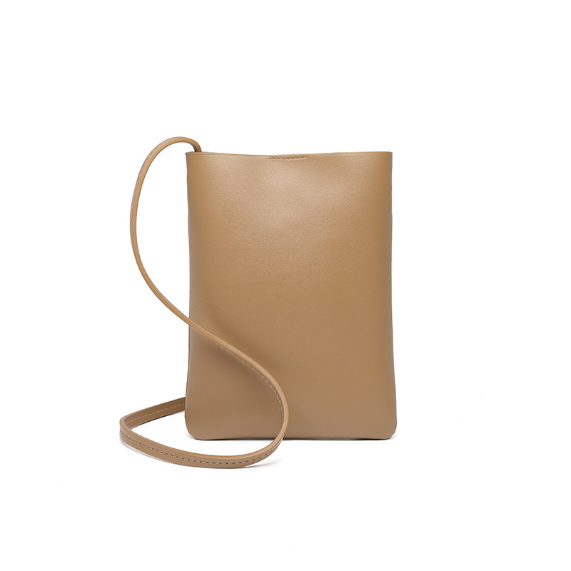 Vertical mobile phone bag, women's crossbody small bag, fashionable and simple soft surface single shoulder bucket bag