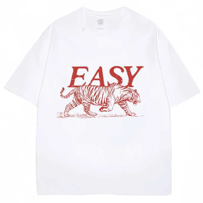 Funny Easy Tiger Meme Print T Shirt Mens Womens Fashion Personality T-Shirt High Quality 100% Cotton Loose Casual Tee Shirts X250113