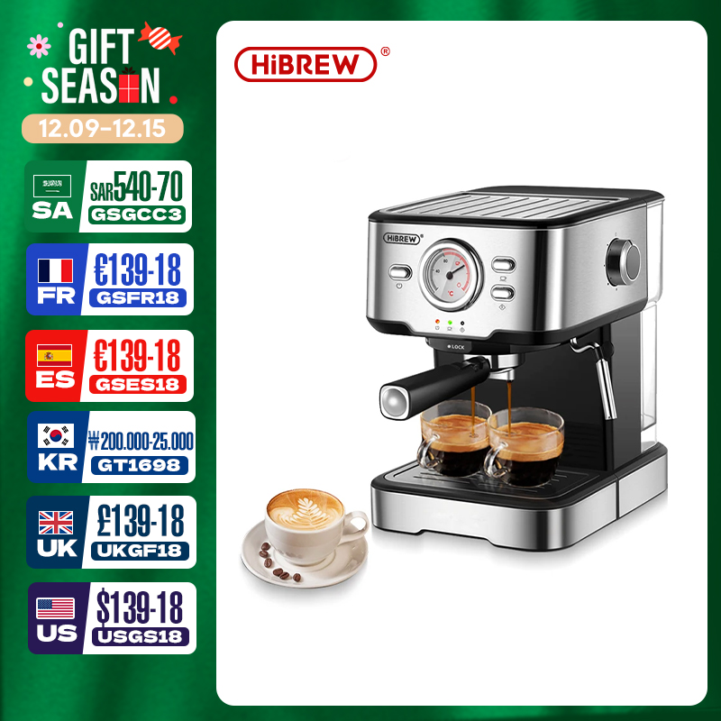HiBREW Coffee Machine Cafetera 20 Bar Espresso Inox Semi Automatic Expresso Cappuccino Hot Water Steam Temperature Display H5
