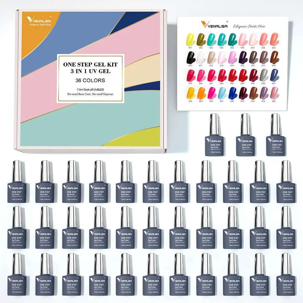7.5ml VENALISA Polish Set VIP4 Hema Free NailManicure Soak off Base Nowipe Topcoat UV LED Nail Gel Varnish Kit