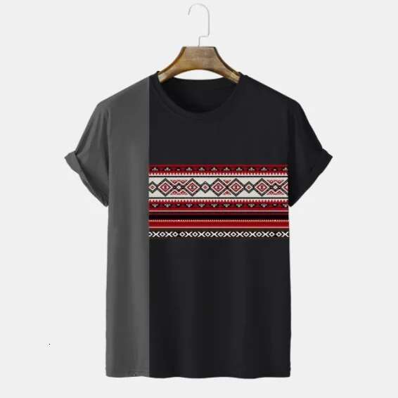 Retro Totem Pattern Printed Summer Men's Round Neck Designer T-shirt Casual Short Sleeve Oversized Hoodie Fashion Street Wear Men's Clothing