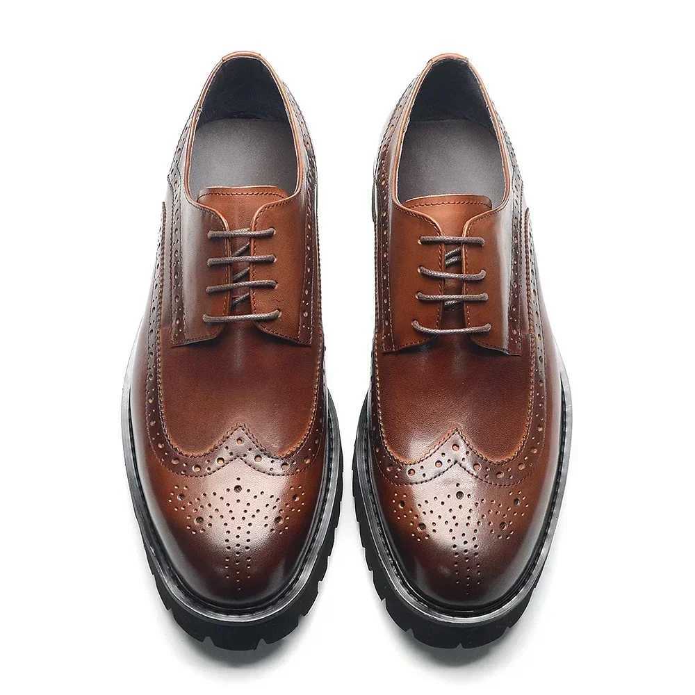 Soft Chunky Sole Mens Derby Dress Shoes Genuine Leather Brogue Wingtip Oxfords Style Casual Business Elevator Shoes Modern ManXJ250113
