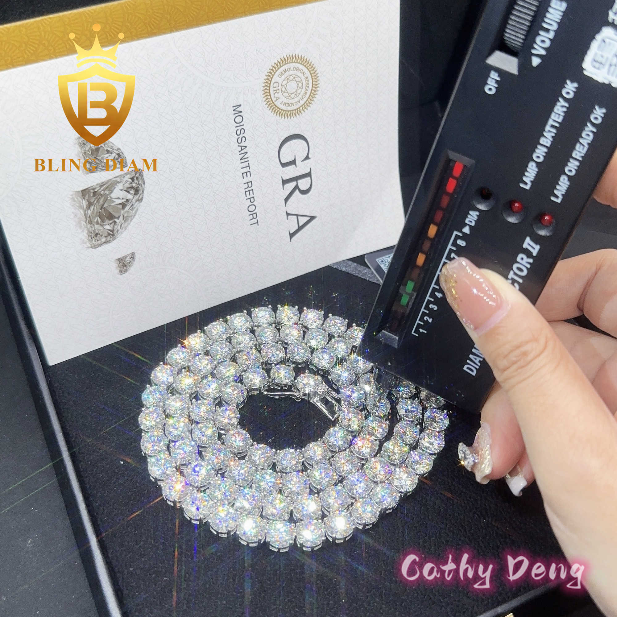 Wholesale 18k Gold Plated Hip hop Jewelry 8mm Ice out s925 VVS Moissanite Tennis Chain Necklace Bracelet for Men Women