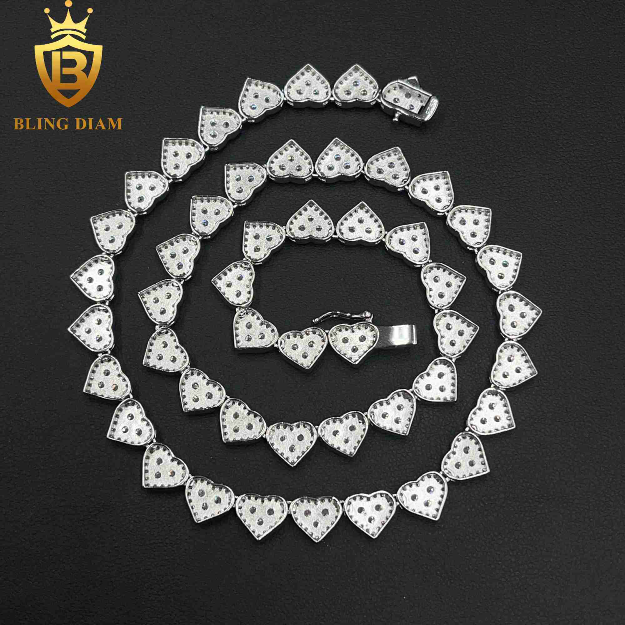 8MM Fine Jewelry GRA Certificate 925 Sterling Silver VVS Moissanite Heart Shape Cuban Tennis Chain Necklace
