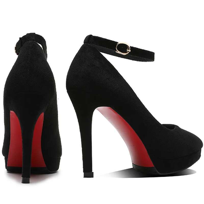 New Sexy Classic 12Cm High Heels Women's Summer Black Shoes Ladies Strappy Pumps Platform Round Head Ankle Strap Footwear