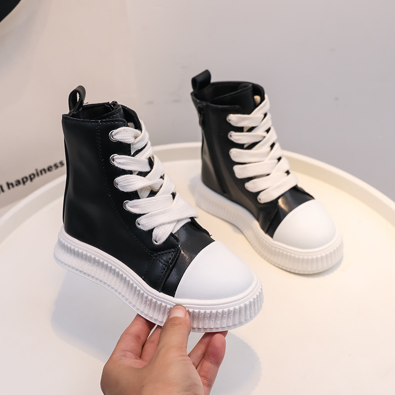 Kids Platform Sneakers Boots Black Red Leather Zipper Lace Up Children Boys Girls Casual Shoes Littlesprouts Thick Bottom Toddler High Top Boots Shoes