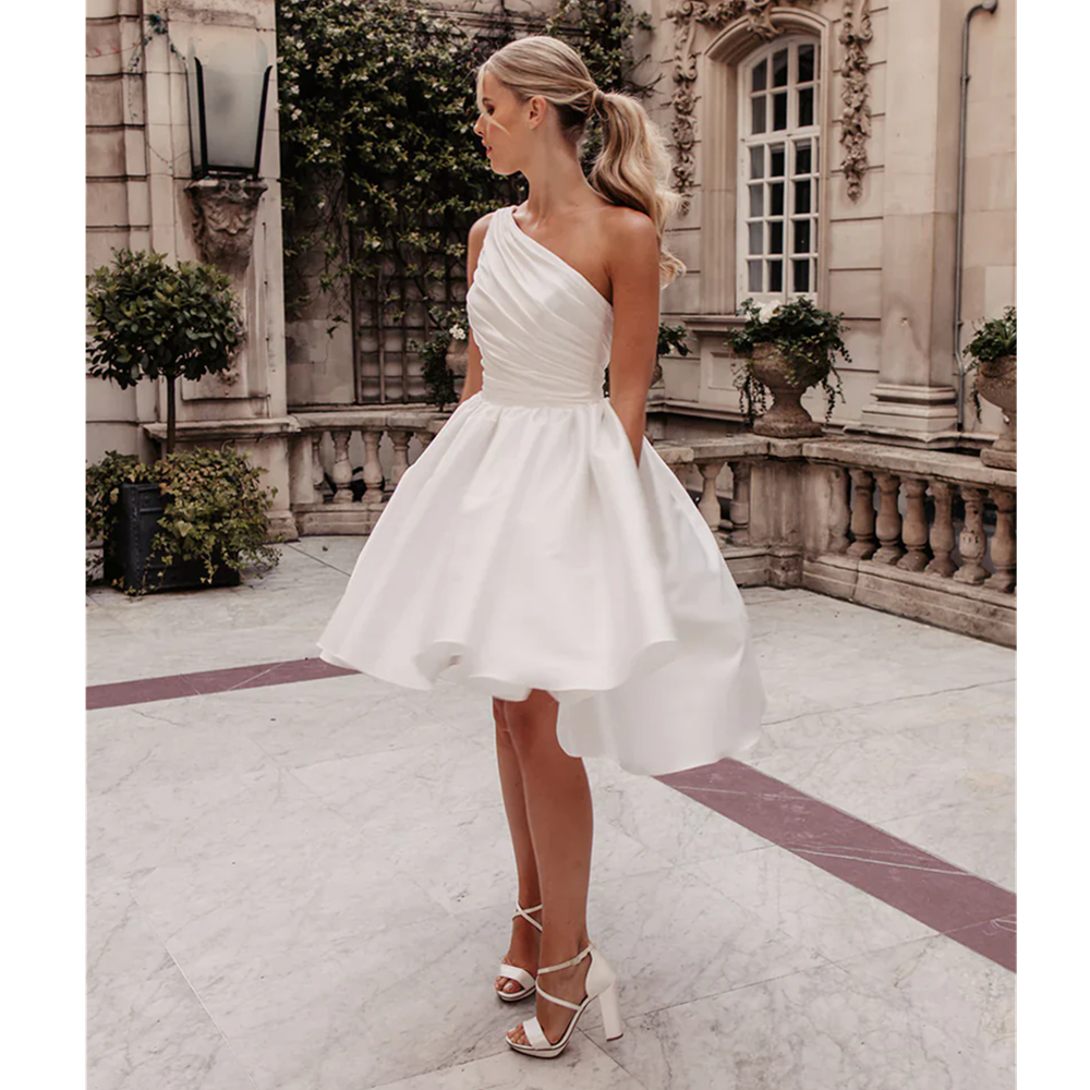 Princess One Shoulder A Line Mini Wedding Dresses for Women White Short Organza Brides Strapless Bridal Gown Vestido De Noiva Customized