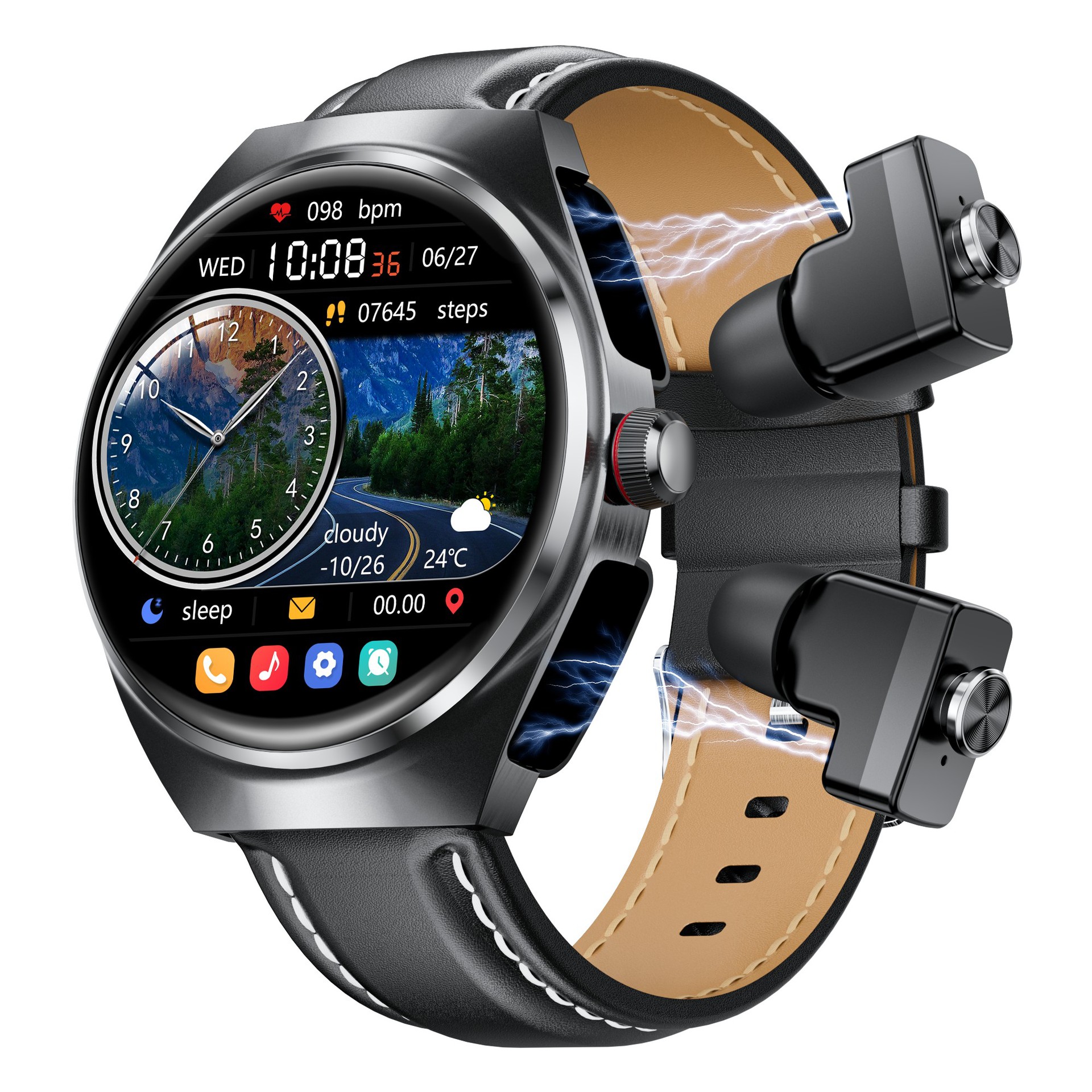 GT95 Smart Watch Bluetooth 1.53 tws Headset 2in1 écran rond Bluetooth Call NFC Séquence cardiaque de la pression artérielle Oxygène Sleep Surveri