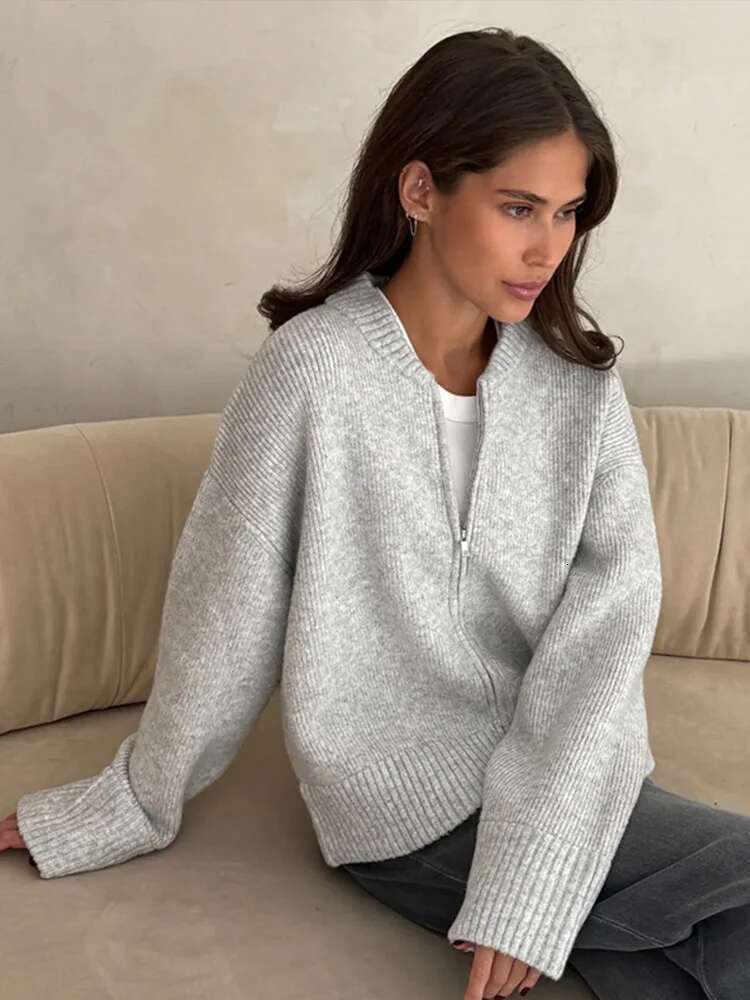Fashion Solid Knitted Cardigan For Women Elegant O-Neck Long Sleeve Zipper Female Sweater 2024 Autumn Winter Lady Chic Knitwear
