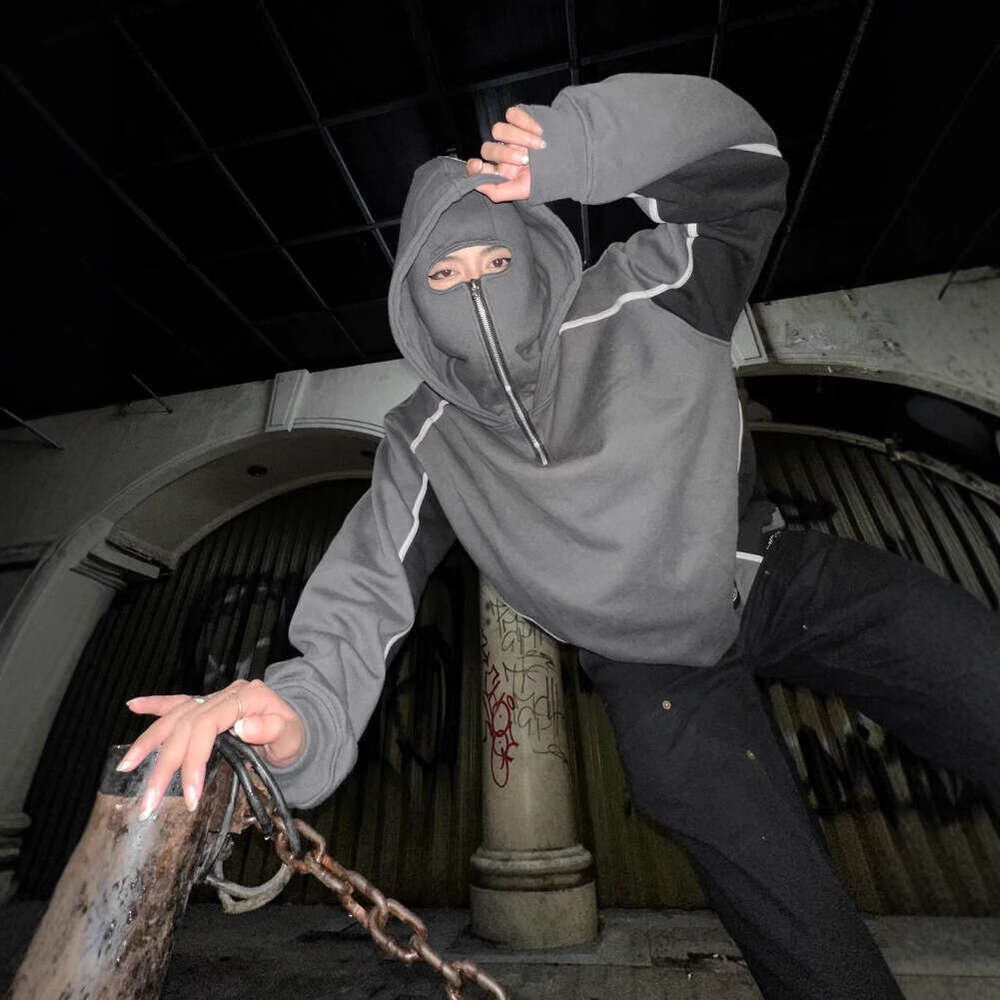 Ins trendy brand double hat personalized design color blocked hooded autumn winter new men's and women's loose Y2K sweatshirt