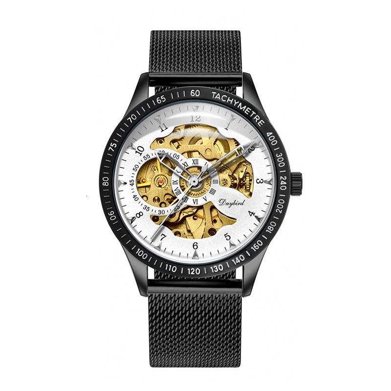 Men's Elegant Automatic Mechanical Watch with Skeleton Design and 30M Waterproof
