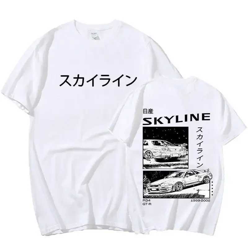 Mens Full Drift Japanese anime AE86 Inifirst D Summer casual unisex R34 Skyline GTR JDM printed T-shirt Street X250113