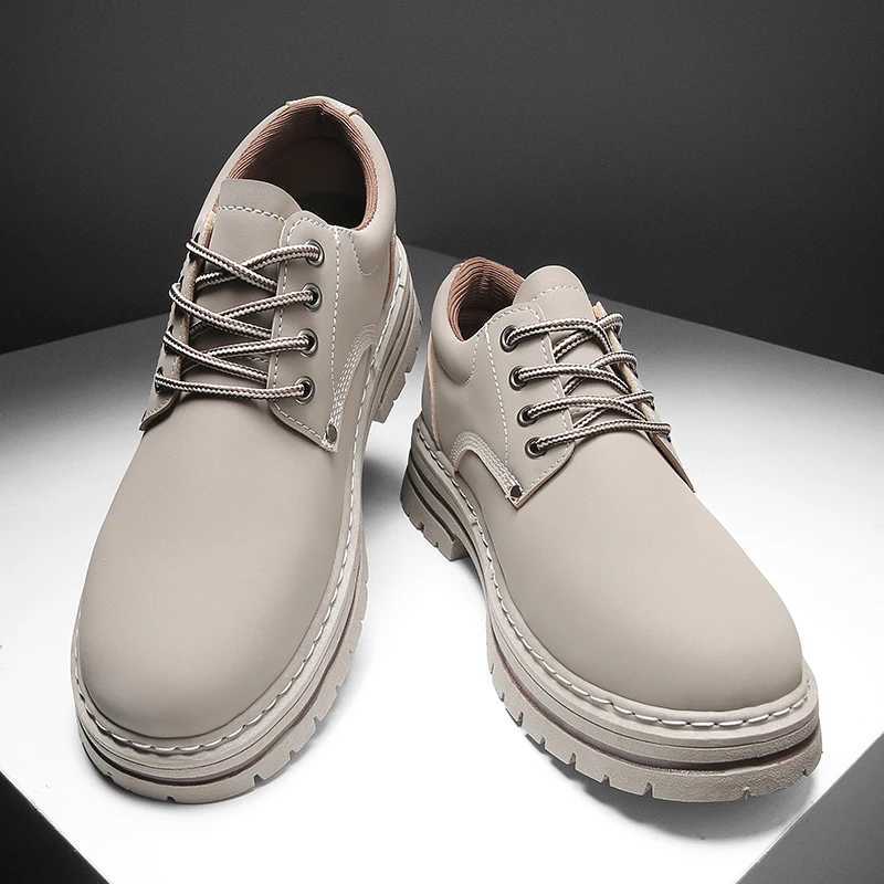 Four Seas Mens and Womens Low Cut Versatile Small Leather Shoes Trend Black Hiking Shoes Thick Low Versatile Casual BootsXJ250113