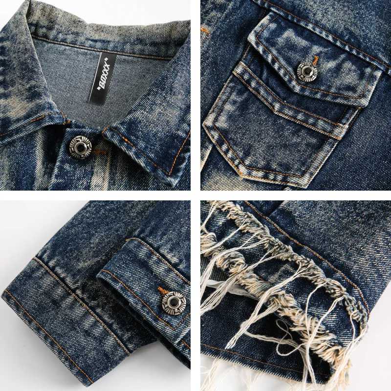 Men Autumn Denim Jackets Men Casual Loose American Retro Wasteland Style Jean Coats Street Hip Hop Punk Multi Pocket Cowboy Tops X250113