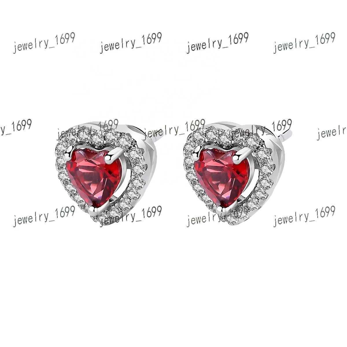 Luxury Cubic Zirconia 925 Sterling Silver Hypoallergenic Red Love Heart Garnet Gemstone Stud Earring for Women