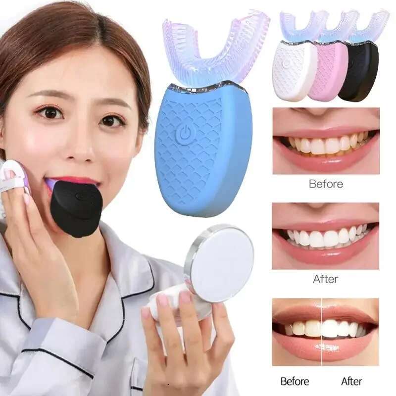 Electric Toothbrush Automatic Ultrasonic Teeth Brush, 360° Nano Silicone U-Shape, USB Rechargeable - NewTech