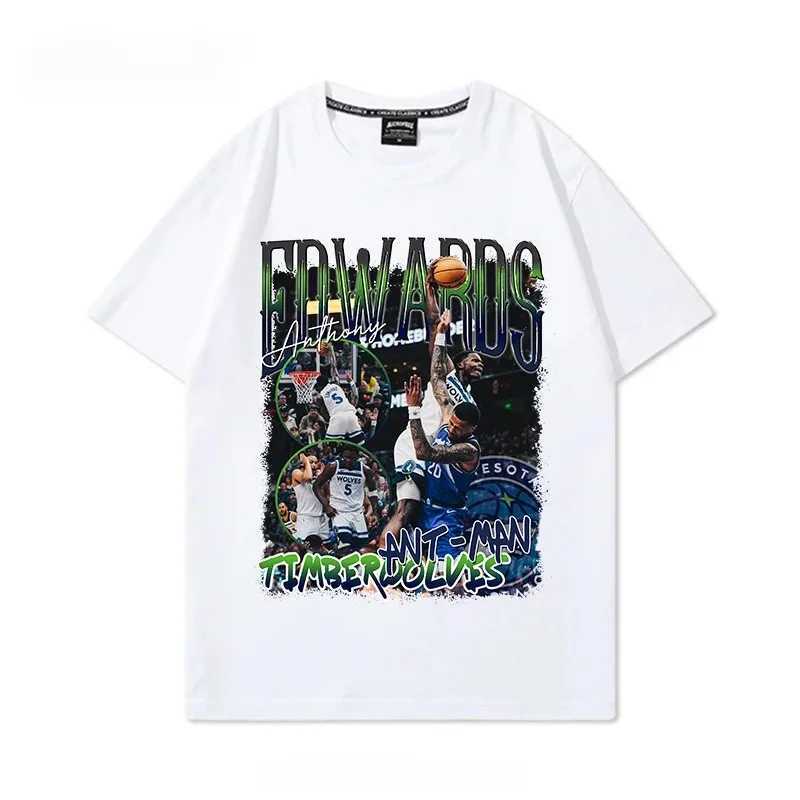 Famous Basketball Player Edwards Print Cotton T-shirt Men Graphics T-shirt Tops Oversize Short Sleeve High Quality X2506071