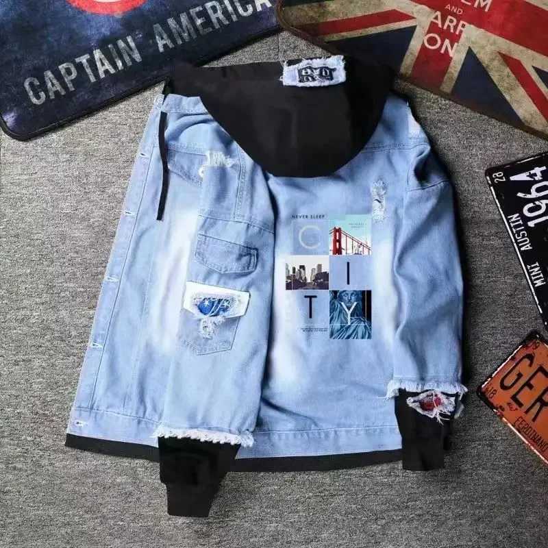 Loose Mens Denim Jacket Stylish With Print Male Jean Coats Trendy Branded Low Price Vintage Fashion Original New In Lxury Cheap X250113