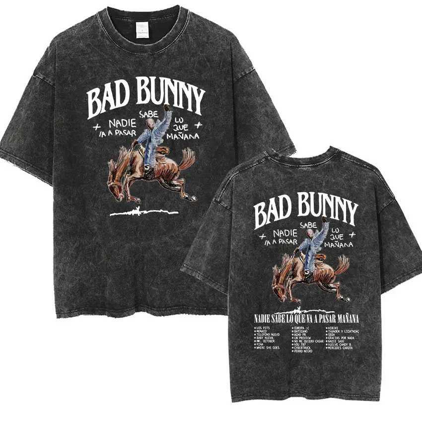 Most Wanted Tour T Shirt Nadie Sabe Lo Que Va Pasar Manana Vintage Washed T-shirt Men Women Hip Hop Fashion Oversized X250113