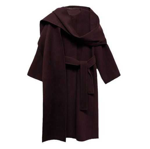 2024 new fashion temperament elegant street casual pure color with scarf woolen coat long