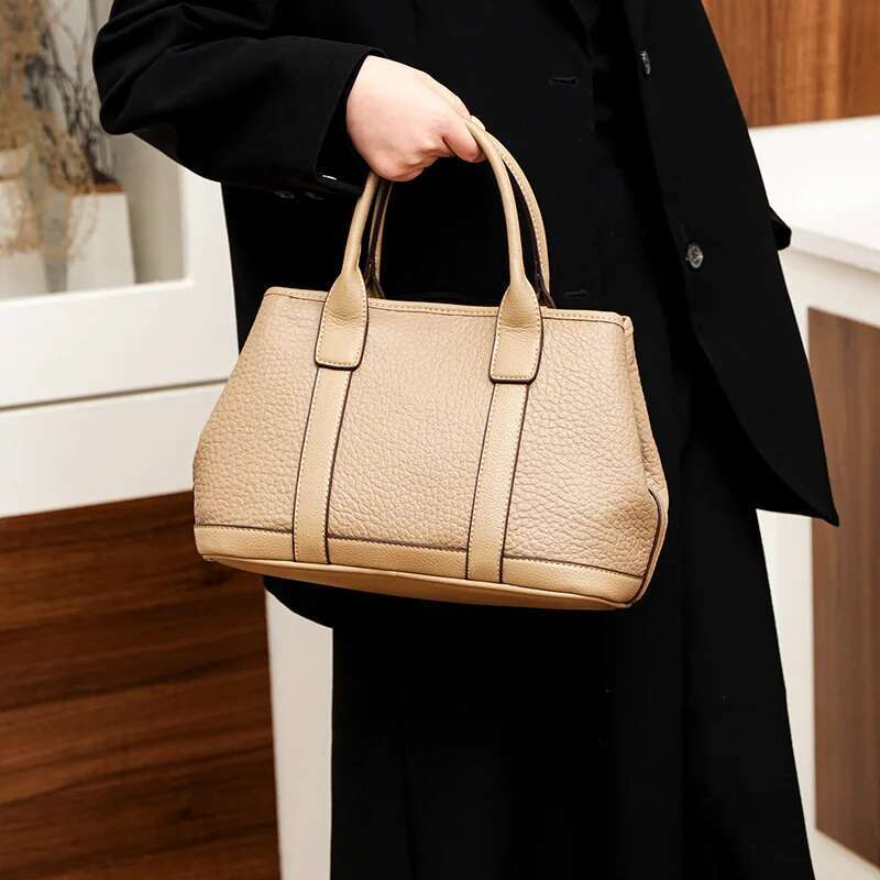 Genuine Leather Women's Handbags Fashion Cowhide Lady Tote Shoulder Messenger Bag Wide Strap Top Handle Bags