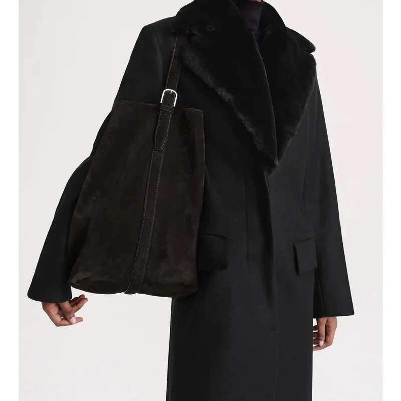 FIRMRANCH Retro Large Capacity High-End Texture Urious Frosted Suede Women's Shoulder Bag Commuting Tote Cowhide Bucket Pouch