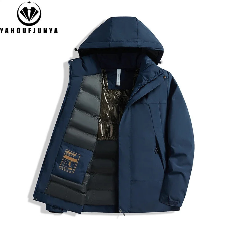 2024 Winter Men Fleece Warm Solid Zipper Detachable Hooded Parka Jacket Outdoor Windproof Casual Fashion Male Coat 250107