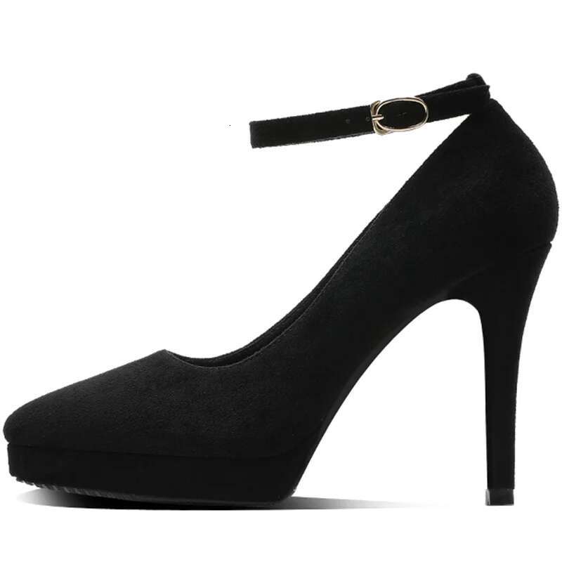 New Sexy Classic 12Cm High Heels Women's Summer Black Shoes Ladies Strappy Pumps Platform Round Head Ankle Strap Footwear