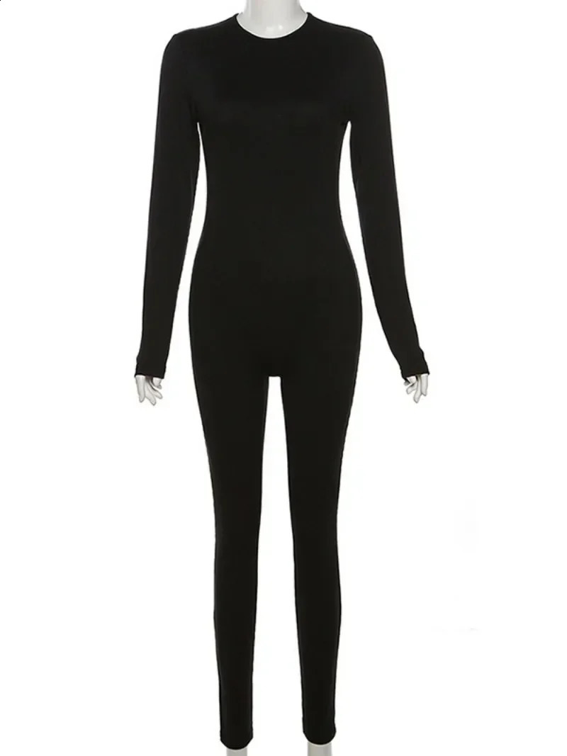 2024 Autumn High Waist Sports Fitness Jumpsuits Women O-neck Long Sleeve One Piece Gray Bodysuit Streetwear Slim Overalls 250107