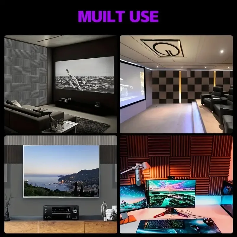 30x30x2.5cm Black Self-Adhesive Acoustic Panels Sound Proof Foam Panels High Density Soundproofing Wall Panels for Home Office