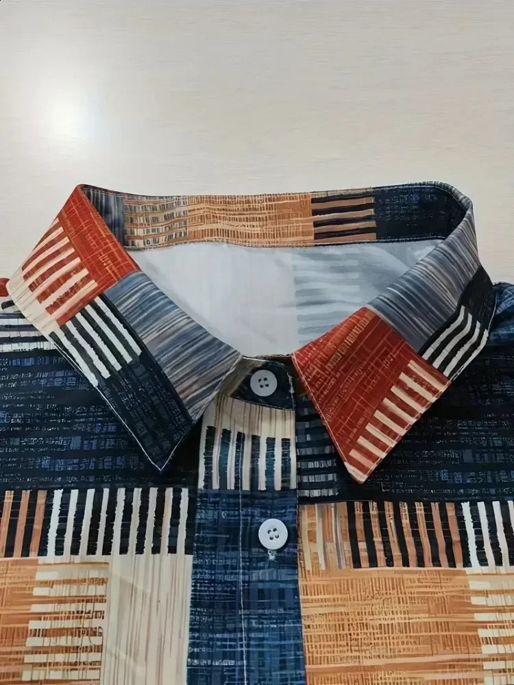 Women Fashion Plus Size 1XL5XL Casual Blouse Womens Patchwork Print Long Sleeve Button Up Lapel Collar Shirt Top 250102