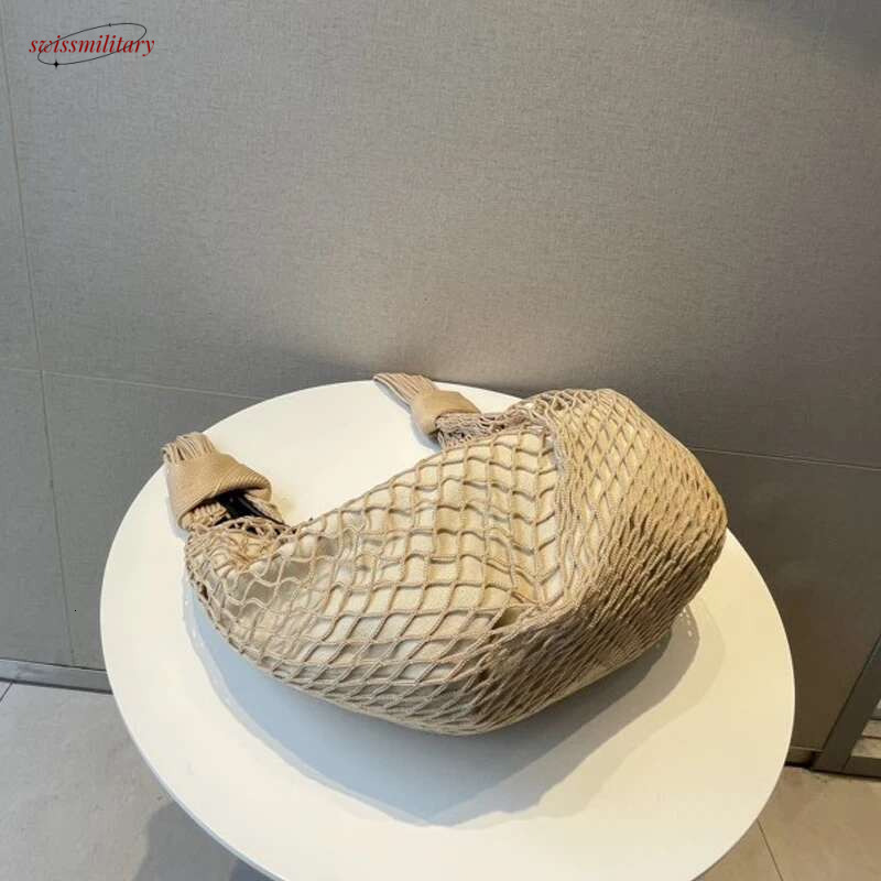 Hollow Out Croissant Mesh Bags For Women Designer Handbag Purse 2024 New Fashion Large Capacity Weave Shoulder Crossbody ddmynov