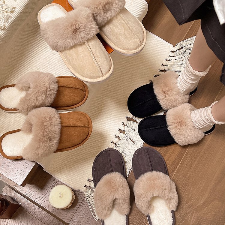Women Slippers Winter Warm Cotton Plush Indoor Fashion Versatile Triple Black Beige Brown Grey Free shipping