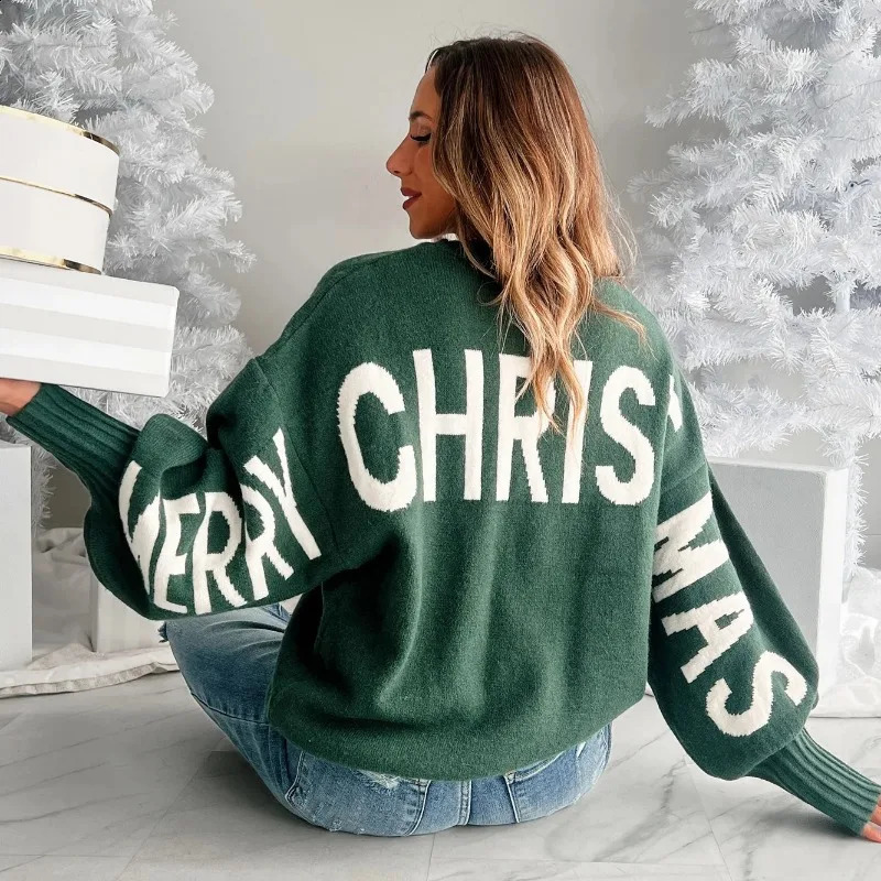 Autumn Winter Knitted Letter y Christmas Sweater Women O Neck Long Sleeve Loose Casual Versatile Street Pullovers 250113