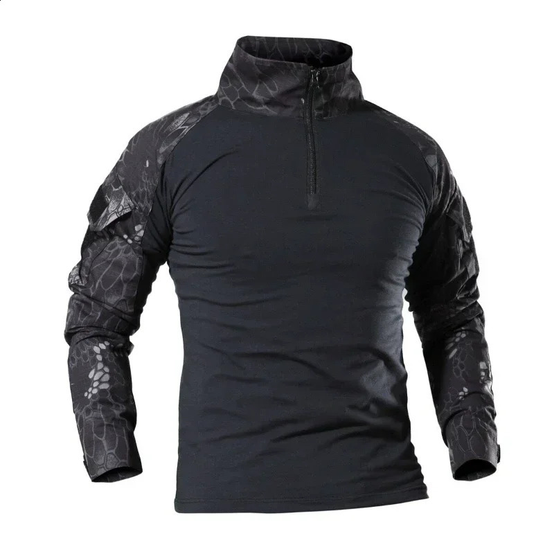 Men Tactical T Shirt Camouflage Long Sleeve Zipper Assault Frog Climbing Outdoor Hiking Uniform Club Prom Cool 250113