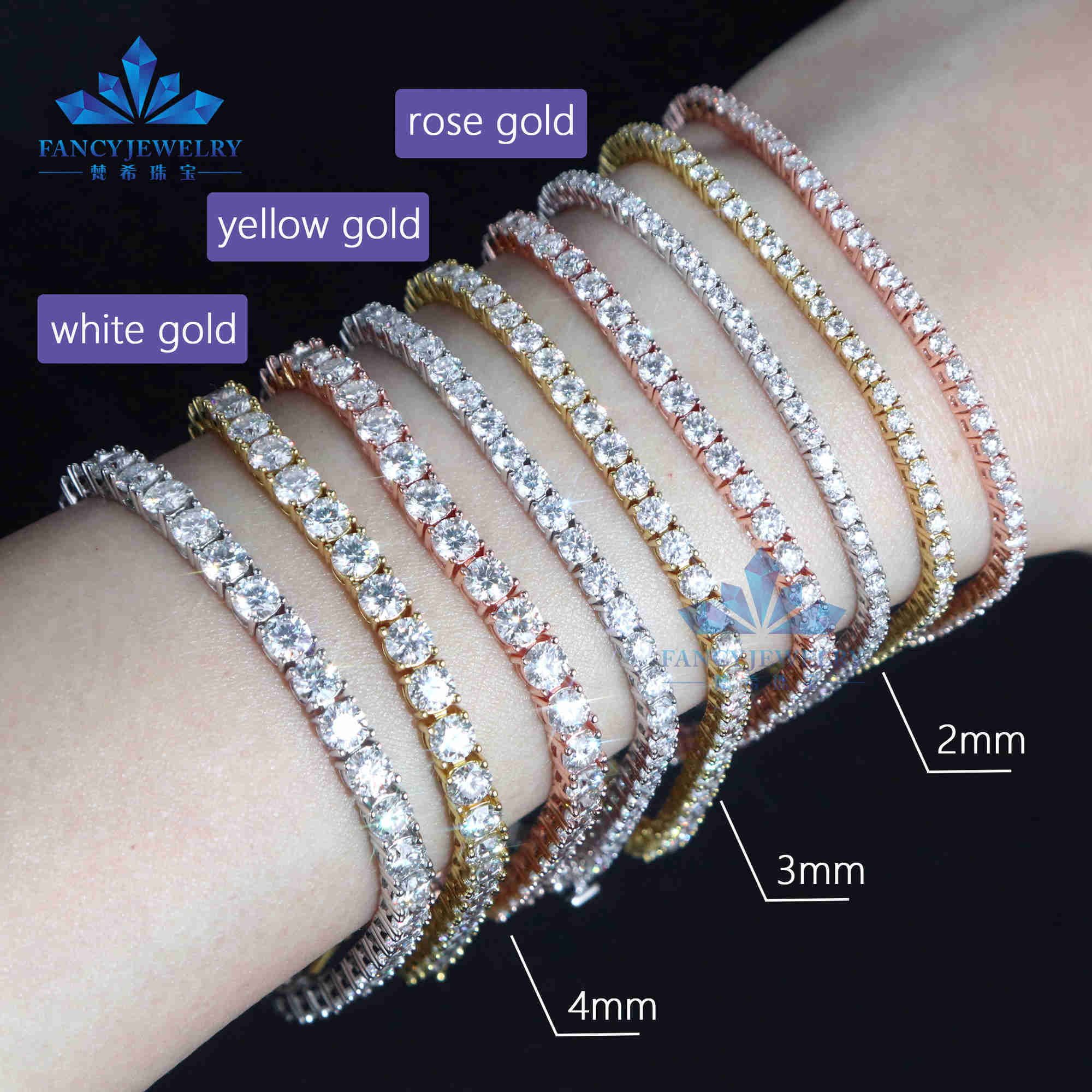 VVS Moissanite Tennis Chain 2mm 3mm 4mm 5mm 6.5mm 925 Sterling Silver White Gold Rose Gold Plated Style Necklace Women Men