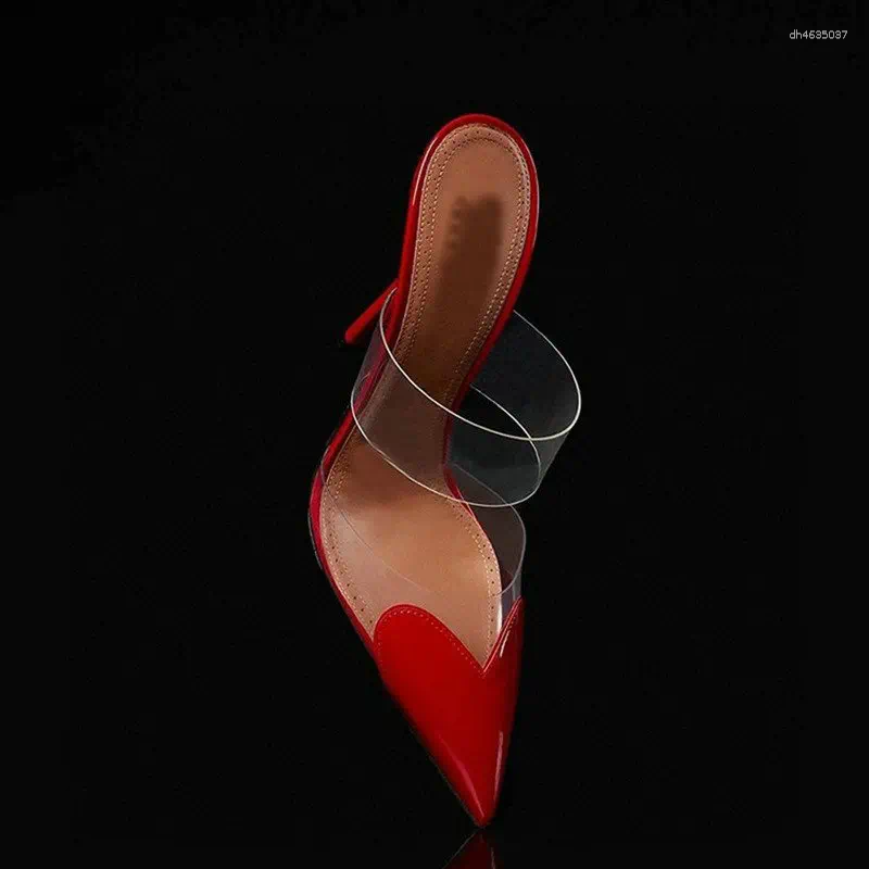 Slippers Spring And Summer Heart-Shaped Pointy Stiletto Heels Wearing Transparent Female Sandals