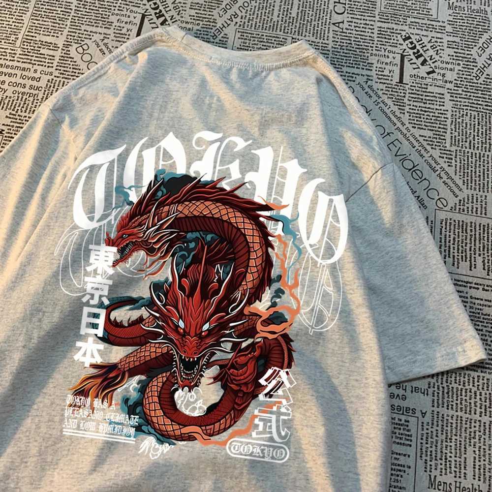 Japanese Style Tokyo Devil Dragont-Shirts Men Pattern Cotton T-Shirt Vintage Loose Clothing Personality Summer Tshirt Women X25011315