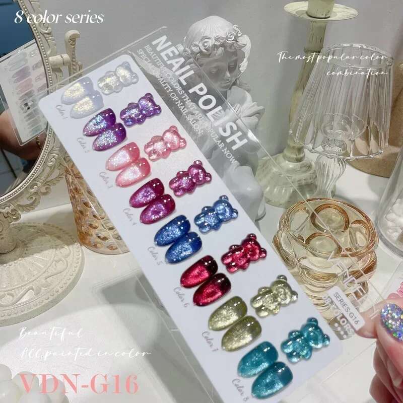 8 Colors/set Glitter Chips Dia Polish Sparkg Art Varnish with Reflective Effect UV Nail Gel Lacquer