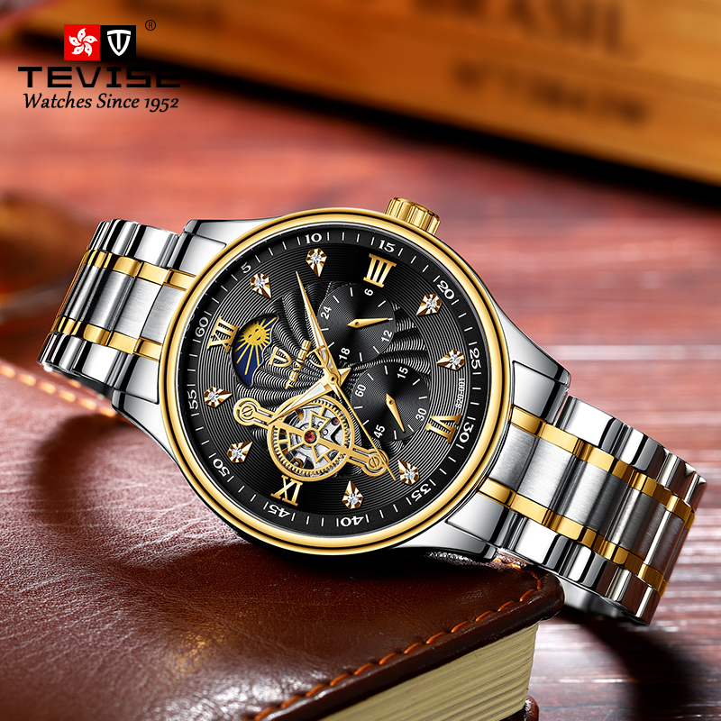 TEVISE Designer Watch Stainless Steel Strap Business Waterproof Automatic Mechanical Mens Watch T053-820-001