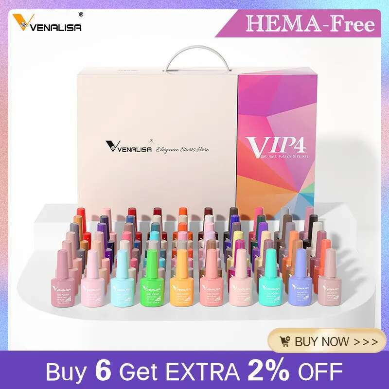 7.5ml VENALISA Polish Set VIP4 Hema Free NailManicure Soak off Base Nowipe Topcoat UV LED Nail Gel Varnish Kit
