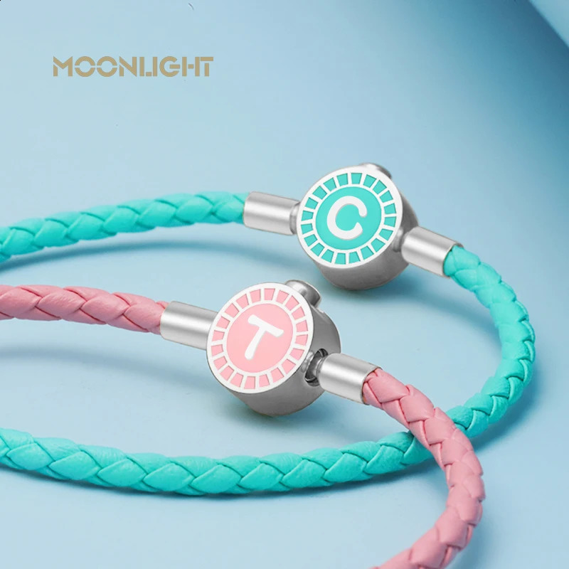 Cubic A-Z Initial Letter Women Bracelets Fashion Stainless Steel Genuine Braided Leather Bracelet Couple Birthday Jewelry Gifts 250107
