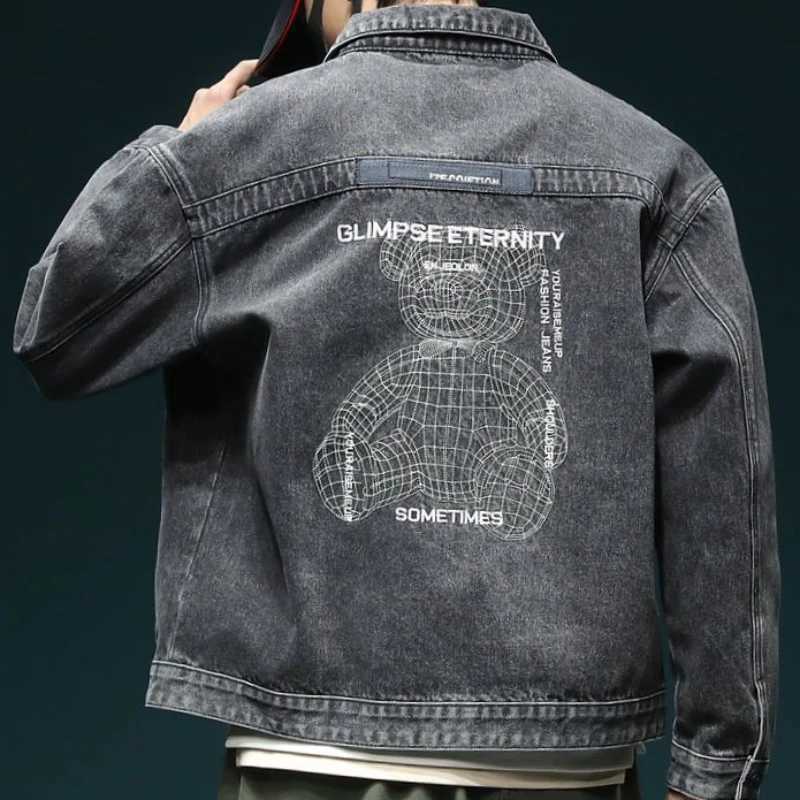 Denim Jackets Man Autumn Wide Shoulders Jeans Coat for Men with Embroidery Cargo Y2k Original Branded Size L Aesthetic Korea Big X250113