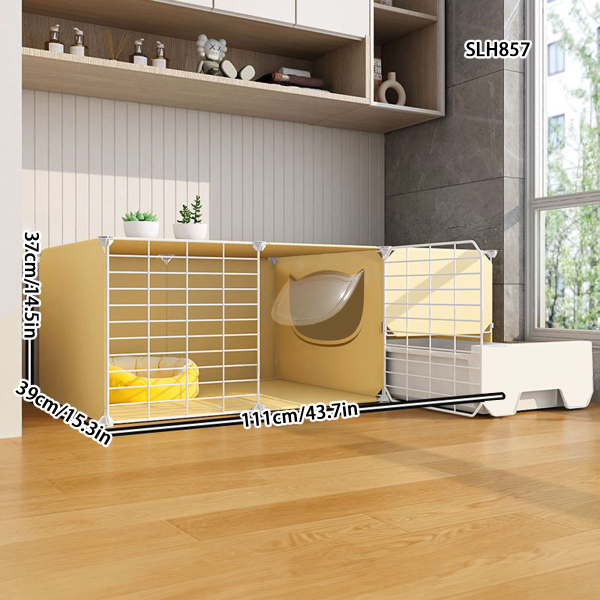 Space-Efficient Indoor Cat Cage with Integral Sandbox Perfect Kitty Hideout for Homes