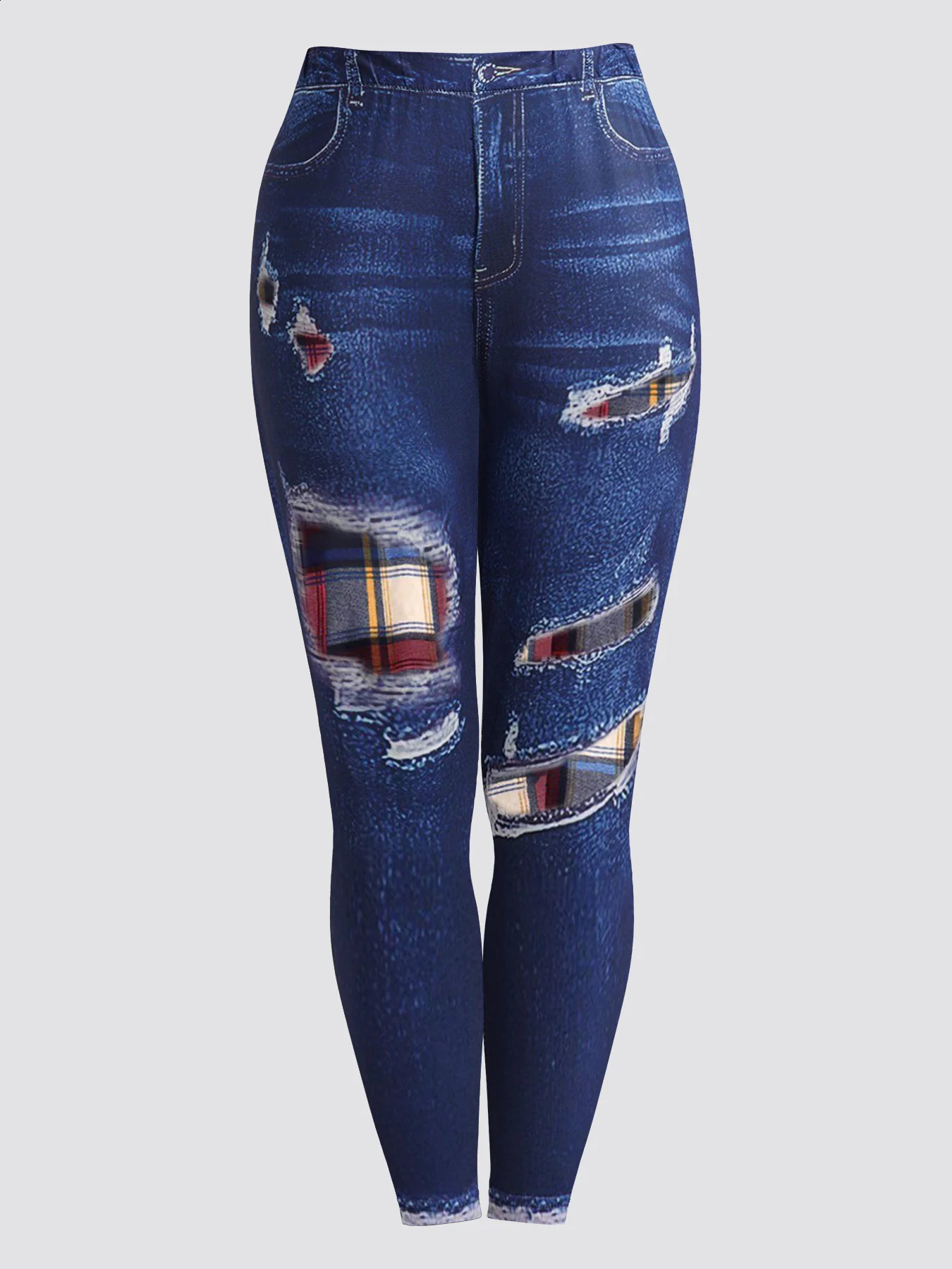 Plus Size Womens Suit Hooded Sweatshirts Colorblock Plaid Print Hoodie Drawstring Textured Tops Denim Pants Set 250106