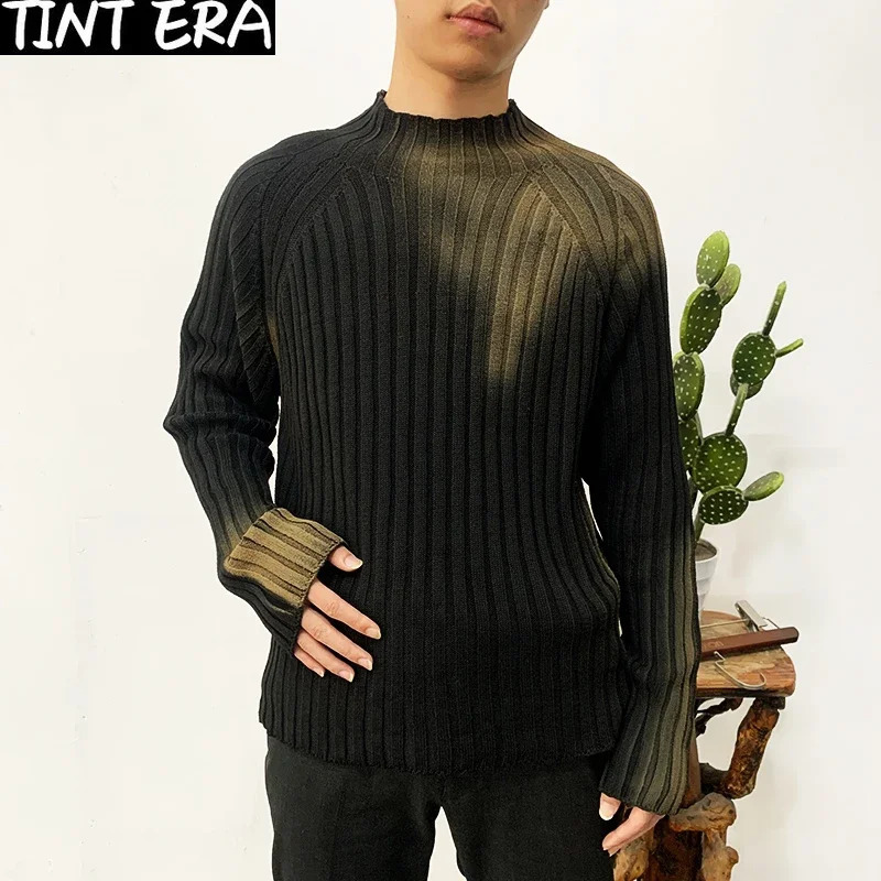 High Street Paint Graffiti Old Slim Fit Knitted Tshirt Ins Lazy Style Sweater Fashion Tops Pullover 250113